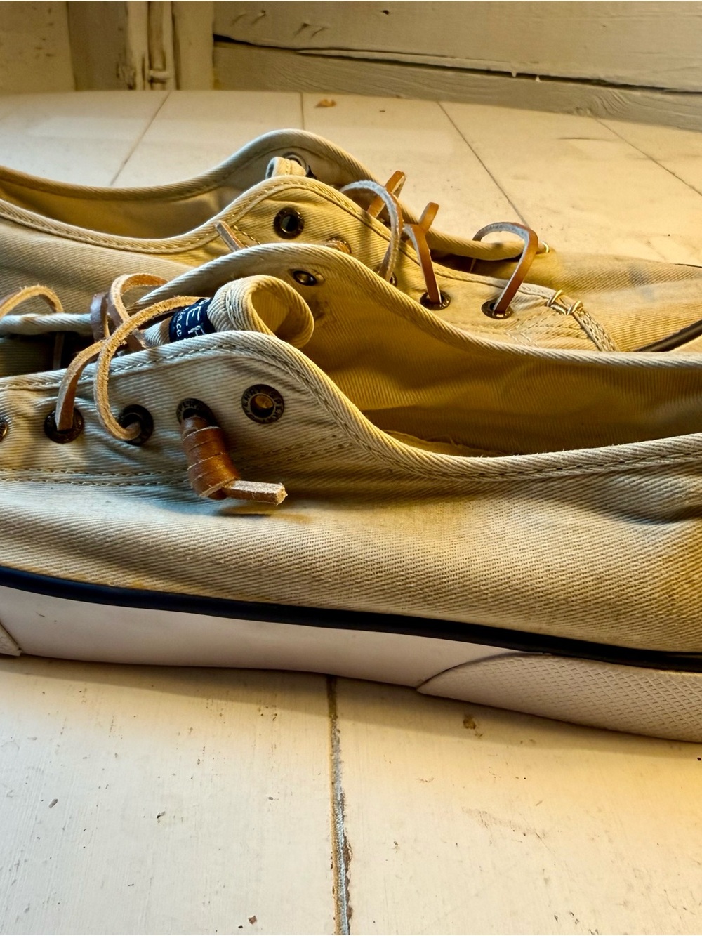 Sperry Beige Canvas Women's Sneakers with Leather Eyelets